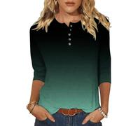 Womens Tops Fall 3/4 Sleeve Shirts for Women Creweck Button Down Shirt Tunic Blouse Summer Casual Tees Loose Fit Tee Shirts Lightweight Pullover Going Out Tops