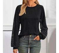 Womens Tops Ladies Tops Lace Long Sleeve Crew Neck Shirt Long Sleeve Womens Tops T Shirts Loose Casual Blouse Tops for Women Uk tops for women uk party wear Ladies Blouses Limited Time Deal Black