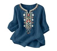 Womens Tops - Lightweight Linen Cheesecloth Shirt Half Sleeve Open Neck Loose fit Floral Plain Chinese Style Office Outfit Work Daily wear Black Cream Navy Size 18 airy Cool smart