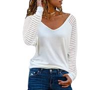 Womens Tops Long Sleeve Blouses V Neck Plain Casual Shirts Women’s Long Sleeve Tops Casual Loose V-Neck Hollow Pullover Tee Blouses Cutout Striped Long Sleeve Top Women's Long-Sleeve V-neck Sweatshirt