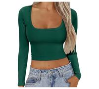 Women's Tops Long Sleeve Crop Tops Women's Black Long Sleeve Tops Crop Tight T Shirts Rectangular Neck Long Sleeve Shirts Skims Sexy Clean Girl Clothes Plain Classic Streetwear