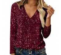 Women's tops long sleeve sequin sparkly glitter v neck evening party pullover ladies casual loose shimmer wear shirt jumpers shining slim plus outfits winter New Year breathable solid color
