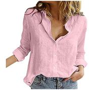 Womens Tops Long Sleeve Womens Blouse Shirts Friendship Gifts for Women Climbing Fashion Women's Loose Button Solid Lapel Long Sleeves T Shirt Blouse Tops Sale Clearance Items Under 5 Pounds Pink