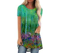 Womens Tops Long Tops to Wear with Leggings Round Neck Short Sleeve Tops Leaf Print T-Shirt Longline Tops Oversized Tees Summer Smock Shirt Blouse Womens Tops Size 10-12 Green M