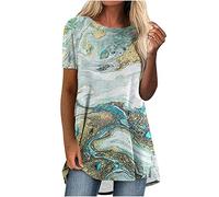 Womens Tops Long Tops to Wear with Leggings Round Neck Short Sleeve Tops Leaf Print T-Shirt Longline Tops Oversized Tees Summer Smock Shirt Blouse Ladies Tops 16 Lilac Mint Green XXL
