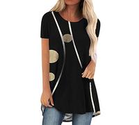Womens Tops Long Tops to Wear with Leggings Round Neck Short Sleeve Tops Leaf Print T-Shirt Longline Tops Oversized Tees Summer Smock Shirt Blouse Womens Summer Tops Size 12 Gold L