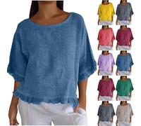 Womens Tops Loose Short Sleeve Blouses Ruffle Hem Linen Top Oversized T Shirts Lagenlook Top Round Neck Tunic Tops Loose Summer Tops Casual Tee Shirts Elegant Party Clubbing Top Boho Tees