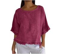 Womens Tops Loose Short Sleeve Blouses Ruffle Hem Linen Top Oversized T Shirts Lagenlook Top Round Neck Tunic Tops Loose Summer Tops Casual Tee Shirts Elegant Party Clubbing Top Boho Tees