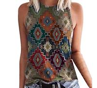 Womens Tops New Spring and Summer New Bohemian Retro Wind Print Collar Clip Vest Womens Pajama Tops Womens Tops Size 14 UK Green