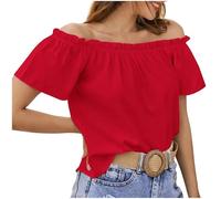 Womens Tops Off The Shoulder Ruffle Sleeve Tunic Blouse Fashion Ladies T Shirt Loose Fit Sexy Comfy Summer Pullover Shirts Plain Dressy Lightweight Swretchy Lounge Hiking Vacation Streetwear
