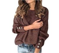 Womens Tops Oversized Knitted Long Sleeve Sweater Tops Round Neck Knitwear Drop Shoulder Pullover Sweaters Loose Autumn Winter Going Out Elegant Jumpers Sweatshirts 8-22