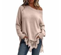 Women's Tops Oversized Off The Shoulder Knit Jumpers Lace Hem Pullovers | Oversized Knit Off Shoulder Tops Delicate Lace Hem Casual Loose Long Sleeve Jumper for Stylish Women