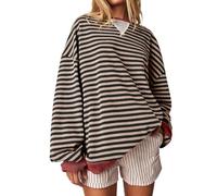Womens Tops Oversized Sweatshirt for Women UK Jumper Striped Color Block Y2K Blouses Long Sleeve Tops Ladies Crewneck Sweatshirt Casual Loose Pullover Comfy Fall Outfits Activewear Wear with Leggings