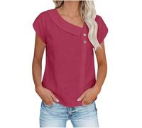 Womens Tops Plain Cotton Linen Solid Color Short Sleeve T-Shirt Half Moon Collar Button Petal Sleeve Tee Shirts Ladies Spring Summer Shirts Tunic Top Casual Fashion Blouse Work Office Business Blouses