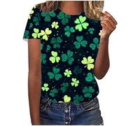 Womens Tops Sale Summer Casual Loose Tee T-Shirt, T-Shirts Women UK Today's Deals Women's St. Patrick's Day Tshirts Clover Print Short Sleeve Shirt Loose Fit Dressy Blouse Casual Tees Shirts