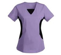 Womens Tops Scrubs Uniforms T Shirts for Women Summer Color-Blocking Womens Tunic Tops Beauty Scrub Shirts for Women Uk Nurse Work Wear Blouse for Women Uk Casual Loose Ladies Going Out Tops