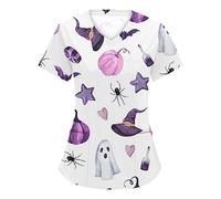 Womens Tops Scrubs Uniforms Working Uniforms Scrub Tops V-Neck Short Sleeve Tops Breathable Shirts for Women Athletic Nursing Uniform Stretch Workwear Casual Halloween Holiday Nursing Tops