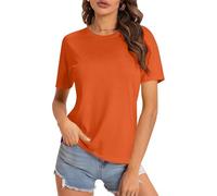 Women's Tops Short Sleeve Crew Neck Tshirts Summer Fit Sweatshirts Maternity Tops Slash Neck Top Plus Size S-5Xl Orange XXL
