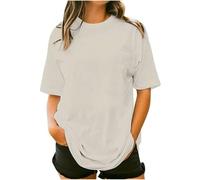 Womens Tops Short Sleeves Long T Shirts Summer Oversized Top Solid Cotton Tees Ladies Baggy Tunics Plain Loose T Shirt Athletic Gym Top Holiday Longline Tops for Ladies Vacation Daily Office Khaki
