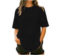 Womens Tops Short Sleeves Long T Shirts Summer Oversized Top Solid Cotton Tees Ladies Baggy Tunics Plain Loose T Shirt Athletic Gym Top Holiday Longline Tops for Ladies Vacation Daily Office Black