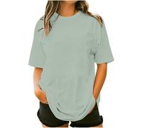 Womens Tops Short Sleeves Long T Shirts Summer Oversized Top Solid Cotton Tees Ladies Baggy Tunics Plain Loose T Shirt Athletic Gym Top Holiday Longline Tops for Ladies Vacation Daily Office Green