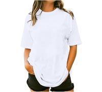 Womens Tops Short Sleeves Long T Shirts Summer Oversized Top Solid Cotton Tees Ladies Baggy Tunics Plain Loose T Shirt Athletic Gym Top Holiday Longline Tops for Ladies Vacation Daily Office White