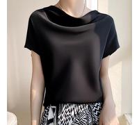 Womens Tops,Silk Satin Tops Summer T-Shirts Layered Cowl Neck Camisole Blouses Front Drape Dolman Tunic Tops Elegant Casual Tee Shirts Cami Tops Vest Basic Shirt For Girls Women,Black,S