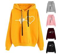 Womens Tops Size 12 Comfortable Wearable Big Hoodie Blanket Jumpers Gifts for Mum Cocktail Women's Love Printed Slouchy Hoodie Sweatshirt Drawstring Thick Plus Size Blouse Sale Promotion