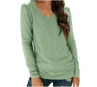 Womens Tops Solid Colour Lightweight Long Sleeve Basic T-Shirt Comfort Stretchy Casual Shirt Loose Fit V Neck Tunics Cotton Tees Ladies Layering Tops for Autumn and Winter