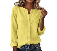Womens Tops Summer Cotton Lines Shirt Casual Long Sleeve Blouse V Neck Button Down Shirts Ladies Business Dressy Blouses Fashion Solid Loose Ladies Tops Trendy Tunic Work Office Top