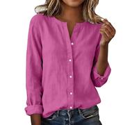 Womens Tops Summer Cotton Lines Shirt Casual Long Sleeve Blouse V Neck Button Down Shirts Ladies Business Dressy Blouses Fashion Solid Loose Ladies Tops Trendy Tunic Work Office Top