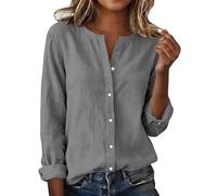 Womens Tops Summer Cotton Lines Shirt Casual Long Sleeve Blouse V Neck Button Down Shirts Ladies Business Dressy Blouses Fashion Solid Loose Ladies Tops Trendy Tunic Work Office Top