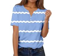 Women's Tops Summer T-Shirt V-Neck Colour Block Casual Striped Wavy Short Sleeve T-Shirt Blouses Blouse Short Sleeve Cotton T Shirt Women's Top, lightblue, L