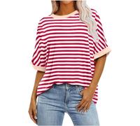 Womens Tops UK 2024 Summer Short Sleeve Ladies Blouses Trendy Y2k Oversized T Shirts Casual Crewneck Plus Size Tops Workout Striped Shirts Basic Tees Going Out Shirts