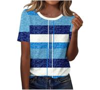 Womens Tops UK 2025 Crew Neck Short Sleeve Shirts Ladies Block Color Striped Tees Tops Summer Basic T-Shirt Casual Trendy Elegant Comfy Tunic Blouse Plus Size Tees