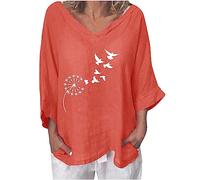 Womens Tops UK Clearance Dresswel 3/4 Sleeve V Neck Print T-Shirt Ladies V Neck Dandelion Feather Floral Cat Graphic Print Summer Tee Tops Casual Loose Blouses Deal of The Day Plus Size 8-20