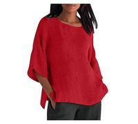 Womens Tops UK Sale Clearance Cotton Linen Solid Dressy Lightweight Tops Round V Neck Ladies Henley Neck T Shirt 3/4 Sleeve lit Hem Elegant Casual Loose Ladies Blouses Deal of The Day Plus Size 8-22