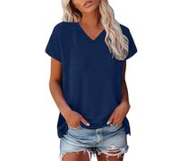 Womens Tops V Neck Cap Sleeve Tshirts Casual Cute T Shirts Summer Clothes Basics Tee(Dark Blue, XL)