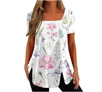 Womens Tops V Neck Puff Short Sleeve T Shirt for Women Summer Tunic Top Womens Casual Pleated Floral Printed Blouses Lounge Baggy Solid Plain Tee Work Going Out Office Beach s 16 18 14
