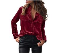 Womens Tops Velvet Elegant Long Sleeve Button Shirt Soft Comfy Plain Blouse Loose Lightweight Tunic Shirts V-Neck Casual Work Blouse Business Evening Going Out Shirt