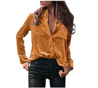 Womens Tops Velvet Elegant Long Sleeve Button Shirt Soft Comfy Plain Blouse Loose Lightweight Tunic Shirts V-Neck Casual Work Blouse Business Evening Going Out Shirt