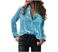 Womens Tops Velvet Elegant Long Sleeve Button Shirt Soft Comfy Plain Blouse Loose Lightweight Tunic Shirts V-Neck Casual Work Blouse Business Evening Going Out Shirt