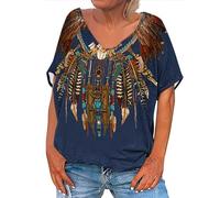 Womens Tops Vintage Ethnic Print Short-Sleeved T-Shirt Casual Loose Graphic Pullover Tshirt Comfy Bohemian Elegant Tshirts Retro Breathe V-Neck Going Out Holiday Top