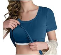 Women's Tops with Built in Bra Ladies Summer T Shirts Short Sleeve Tops Casual Crewneck Ribbed Knit Slim Fitted Basic Tees Stretchy Shirts Underwear Summer Trendy Outfits