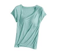 Womens Tops with Built in Bras Ladies Summer Tops Casual T Shirts Crewneck Short Sleeve Shirts Breathable Gym Workout Athletic Running Tops Basic Tees Yoga T-Shirts