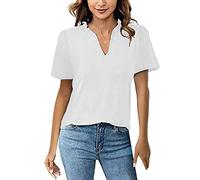 Womens Tops with Collars Womens Peplum Tops Womens Blouses Size 14 Summer Tops 3/4 Sleeve V Neck Shop The Look Line Tops for Women UK White