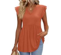 Womens Tops with Ruffled Sleeves and V Neck Solid Color Shirts Summer Casual Tunic Tops