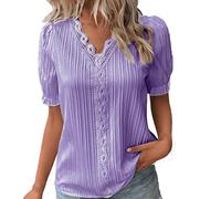 Womens Tops,Womens Oversized t Shirt,Summer Lace V Neck Plain Lace Fashion Solid Color Elegant Short Sleeve Comfy Soft Tee Short Sleeve Loose Fit (Purple #1, M)
