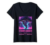 Women's Tornado Chaser Storm Chasing Meteorologist Retro Wave V-Neck T-Shirt