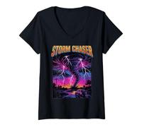 Women's Tornado Chaser Storm Chasing Meteorologist Retro Wave V-Neck T-Shirt